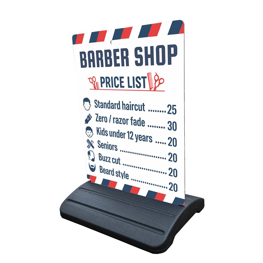 Walk-In Customer Orders Two Footpath Signs for Haircut Shop